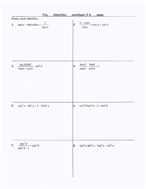 verifying trig identities worksheet|Trigonometric Identities Worksheet .
